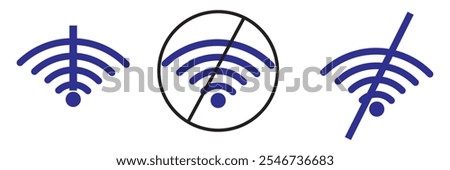 Disconnect wifi icon set collection on black circle. Lost wireless connection sign symbol vector design eps 10