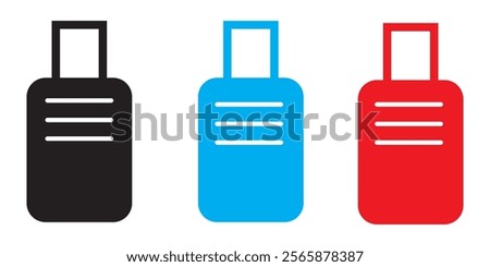 Suitcase Icon Set. Luggage Bag Icon. Travel Trip Flight Trolley Sign. Rolling Baggage Icon design eps 10 