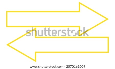 Horizontal dual long straight arrow signs. Red, black  pointer, direction, position symbol and double arrow icon