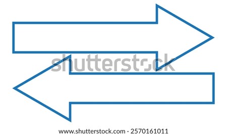 Horizontal dual long straight arrow signs. Red, black  pointer, direction, position symbol and double arrow icon