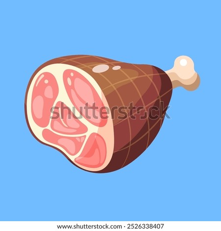 Ham vector illustration. Vector illustration of a flat ham with bone. Perfect for food packaging, restaurant menus, grocery stores, and cooking designs.