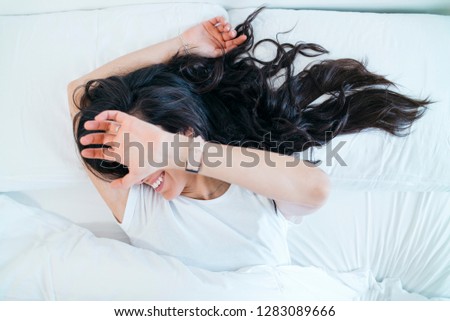 Portrait of woman in the bedroom. Stok fotoğraf © 