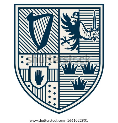 Irish Celtic design in vintage, retro style. Provinces of Ireland - Connacht, Leinster, Munster and Ulster, isolated on white, vector illustration