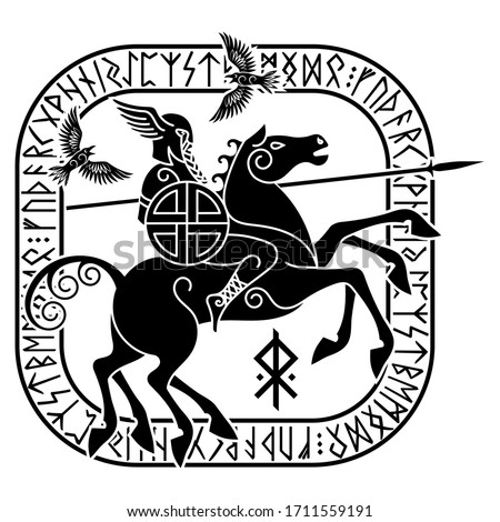 Odin, Wotan. Old Norse and Germanic mythology God in Viking Age, isolated on white, vector illustration Imagine de stoc © 