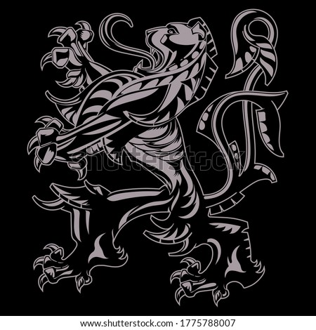 A medieval heraldic coat of arms, heraldic lion, heraldic lion silhouette, isolated on black, vector illustration