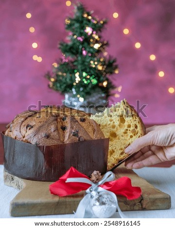 Similar – Image, Stock Photo Grabbing slice of cake. Raspberry pie with lattice top