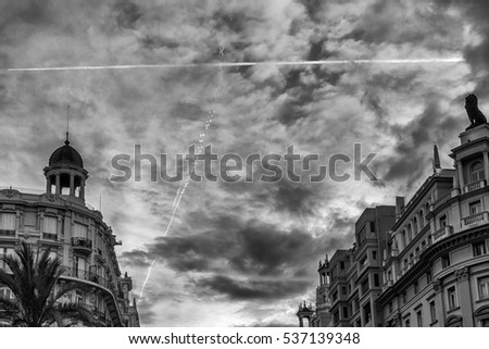 Similar – Image, Stock Photo Shadow play with contrails in the sky