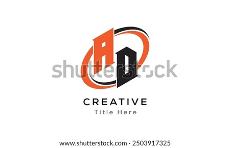 AD creative letter logo with circle area. Initial letter AD linked circle uppercase monogram logo. AD initial letter logo vector design.
