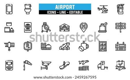 25 airport icons set, vector line, editable stroke.