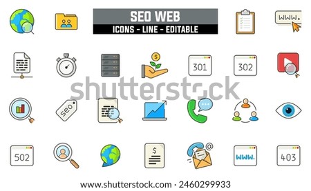 25 seo-web icons set, vector line, editable stroke.