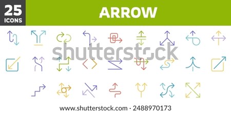 25 arrow icons set, vector line, editable stroke.