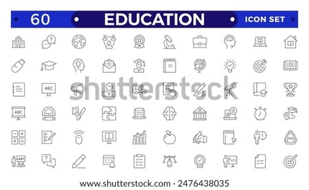 Education and learning icon set Outline vector icons related with education, success, academic subjects and more.
