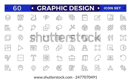 Set of outline icons of graphic design. Simple linear icons in a modern style flat, Creative Process. Graphic design, creative package, stationary, software.Minimal Graphic Design related icon set.
