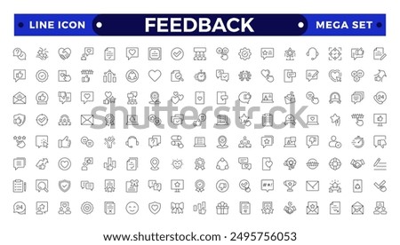 Feedback Outline Icon Collection. Thin Line Set contains such Icons as Rating, Testimonials, Quick Response, Satisfaction and more. Simple icon set.
