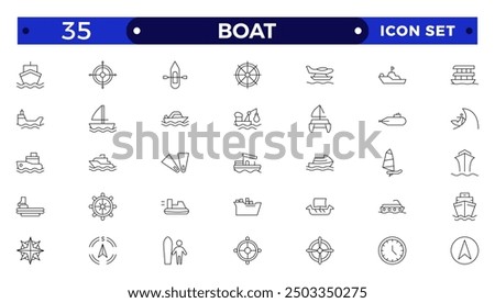 Boat outline icon set. Yacht, icon set. yachts motor boats, linear icons. Boat Icon Vector Illustration. 
