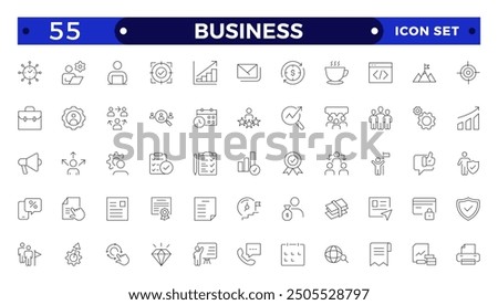 Business line icons set. Businessman outline icons collection. Teamwork, human resources, meeting, partnership, meeting, work group, success, resume.
