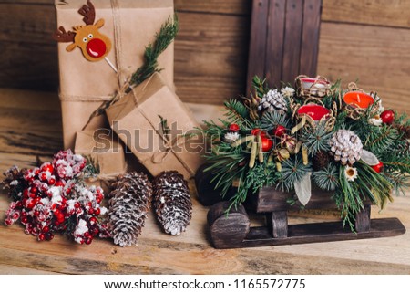 christmas gifts with boxes on wooden background vintage style closeup selective focus - Vintage Christmas Gifts christmas gifts with boxes on wooden background vintage style closeup selective focus - Vintage Christmas Gifts