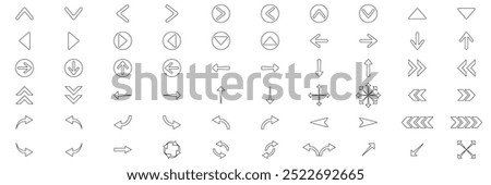 Arrows set of 60 line icons.Arrow icon. Arrow vector collection. Arrow. Cursor. Modern simple arrows. Vector illustration.