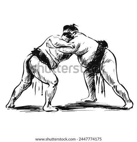 Drawing of Sumo Wrestlers Facing Off