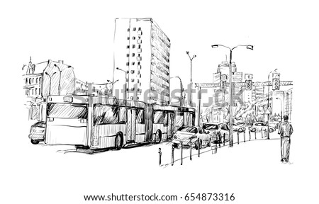 sketch of cityscape in Germany show traffic jam and sportation in Berlin, illustration vector
