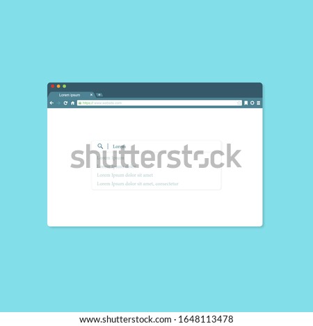 Modern flat style browser window design isolated on blue background. Web window screen mockup for laptop, tablet and phone.