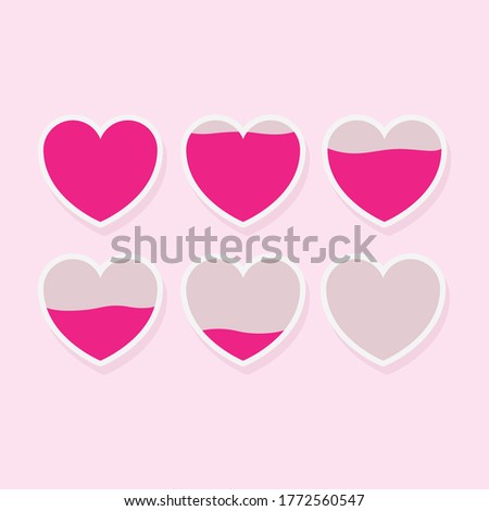 Illustration of love meter. Abstract design pink background. Different heart rating level illustration. Rate of love. Graphic from full till empty. Nice for greeting and invitation card, poster, ads. 