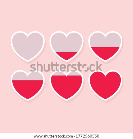 The illustration of love meter. Different heart rating level illustration. Romantic design template for ads, poster, greeting and invitation card. With pink background and rate of fills up the heart.