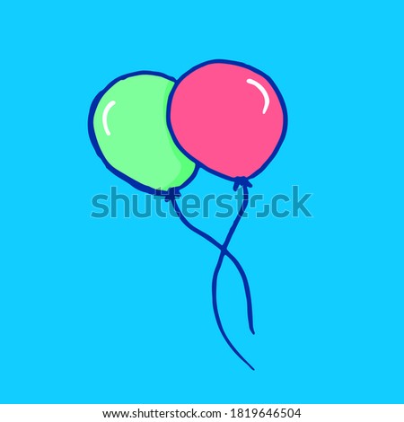 vector illustration of thin blue outline twoo balloons isolated on blue background. hand drawn vector. modern scribble for kids, sticker, clipart, logo, poster, ads, greeting and invitation card.
