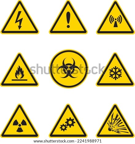 Set of vector warning signs on isolated background