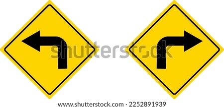 Turn right yellow road sign on isolated background. Vector illustration.