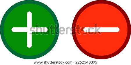 Add and delete signs on isolated white background. Green plus and red minus. Vector illustration.