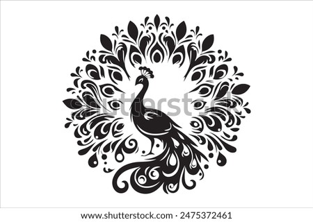 Peacock Black and white vector, Silhouette illustration logo