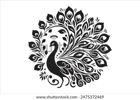 Peacock Black and white vector, Silhouette illustration logo