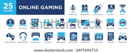 Online Gaming , technology, gaming, play, digital, internet icon set. icons collection. Simple vector illustration