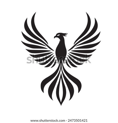 Phoenix Bird Vector Illustration Black and white logo artwork.