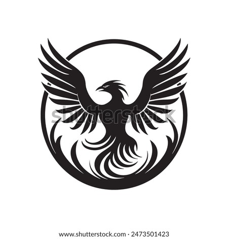 Phoenix Bird Vector Illustration Black and white logo artwork.