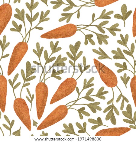 Cute carrot seamless pattern. hand drawn  colored watercolor pencils carrot with leaves. Bunch of carrots. design for printing on textile, paper