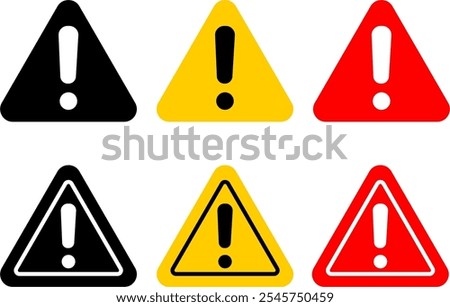 warninf sign, Attention Icon Set. Danger Caution or Alert Risk Warning Vector Symbol in a black filled and outlined style. Safety Notice Sign.