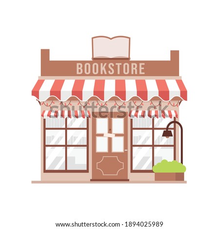 Cute cartoon Book store  facade detailed vector illustration.  Book shop Isolated on white background. Building exterior 