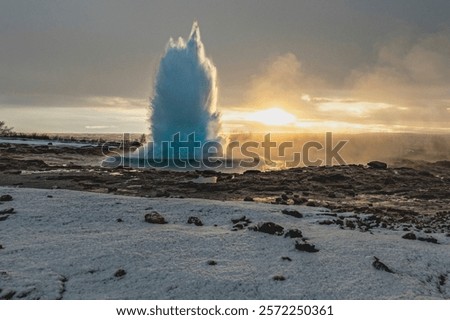 Similar – Image, Stock Photo Large geyser on Iceland surrounded by lava cliffs