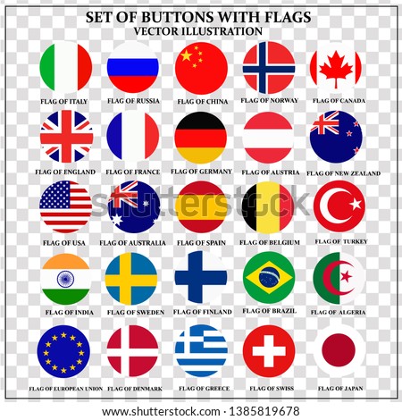 Set of banners with flags. Colorful illustration with flags of the world for web design. Vector illustration with transparent background.