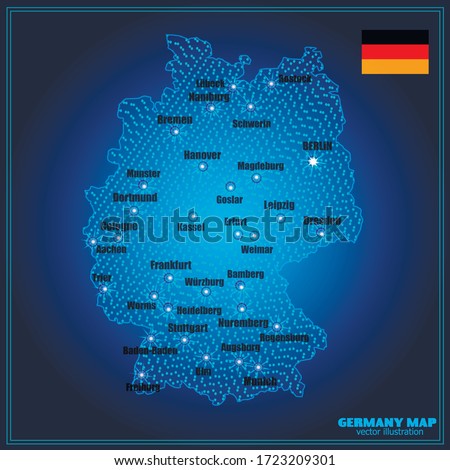 Map of Germany. Bright illustration with colorful Germania map. Germany map with cities. Illustration with transparent background.