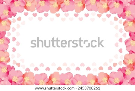 Floral Spring. Realistic banner with pink blossom background on soft light background for wallpaper design. Vector illustration. Flowers Blossom border with hearts.