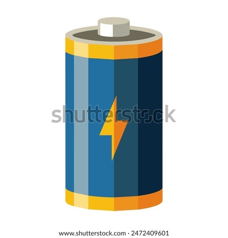 There is a blue and yellow battery featuring a lightning bolt on its surface