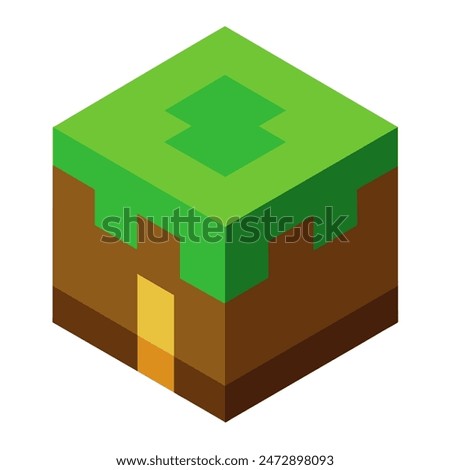 A rectangular block in Minecraft made of grass and dirt