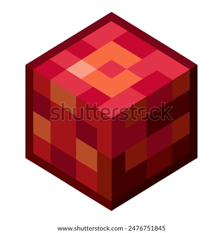 Red minecraft block with square in middle on white background