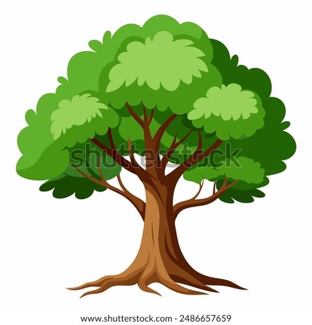 Cartoon tree with green leaves on white background