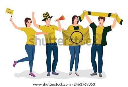 fans sport icon logo sign art yellow design fans team joy cup fun vector ball game flag template male men boy girl young party set pose fun glory lover cheer sport team