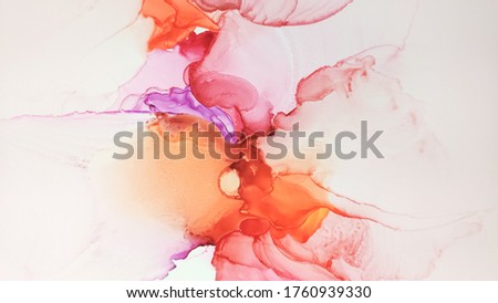 Alcohol ink. Contemporary Landscape. Creative Subtle Tint. Violet Liquid Artwork. Abstract Ethereal Paint. Orange Design. Pink Marble Texture. White Watercolor Fluid. Red Alcohol ink. Zdjęcia stock © 