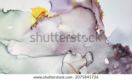 Alcohol ink. Grey Marble Artwork. Sophisticated Background. Organic Faded Splash. Vinous Liquid Artwork. White Watercolor Fluid. Abstract Ethereal Swirl. Brown Effect. Yellow Alcohol ink. Photo stock © 
